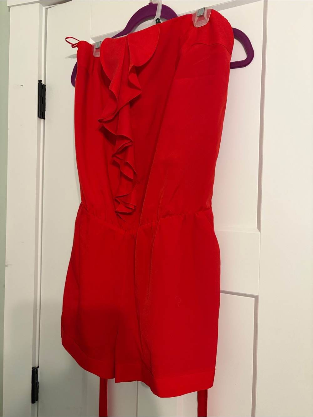Express Red Strapless Ruffle Romper - Picture 2 of 4